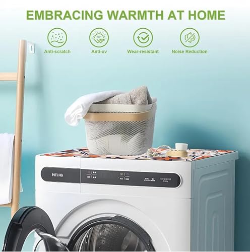 Image of HomeCloud Washing Machine Protective Mat for Top of Washer and Dryer - Non-Slip Waterproof Dust Cover for Laundry & Kitchen (60 x 60) (Blue Flower)