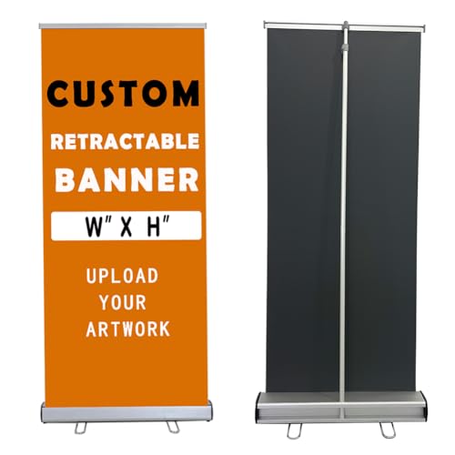 Retractable Banner Customizable with Stand - 24"x63" Retractable Roll Up Banner Stand with Travel Bag for Trade Shows Retail Display Corporate Events, Advertising (24"x63"Banner+Stand)