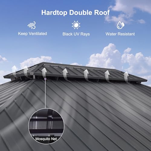 PURPLE LEAF 12' X 18' Patio Hardtop Gazebo Outdoor Pavilion Gazebo with Galvanized Steel Double Roof for Patio Lawn Garden Aluminum with Curtains Grey - Image 6