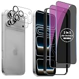 DZHFU iPhone 17promax 用 ガラスフィルム 覗き見防止+ブルーライトカット 全面保護フィルム2枚＋レンズフィルム2枚 ガイド枠付き