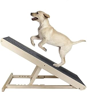 Wooden Dog Ramp Adjustable Pet Ramp Ladder for Large Small Dogs Cats, Folding Portable Pet Car Ramp 40" Long and 6 Levels Height Adjustable, Non-Slip for Car, Bed, Couch, Sofa and SUV