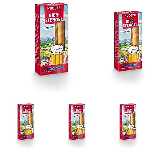 HUOBER Bio Bierstengel, knusprige Gebäckstangen mit Kümmel, 100 g (Packung mit 5)