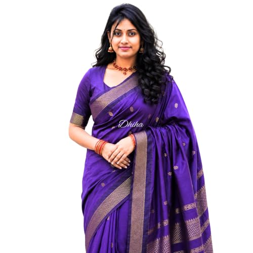 Image of DHIHA Gadwal Cotton Saree for Women | Pure Kalyani Cotton Saree with Zari Border Tassels & Blouse | Kanjivaram Linen Silk | Handloom Weave