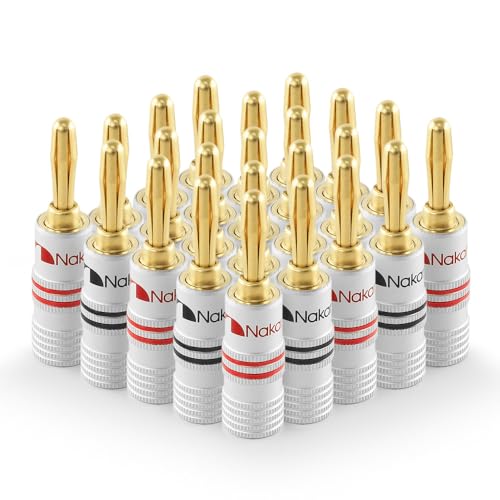 Image of Nakamichi Excel Series 24k Gold Plated Banana Plug 12 AWG - 18 AWG Gauge Size 4mm for Speakers Amplifier Hi-Fi AV Receiver Stereo Home Theatre Audio Wire Cable Screw Connector 24 Pcs (12-Pairs)