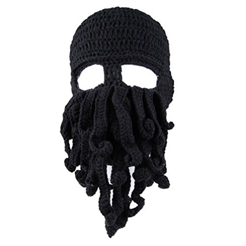 SBParts Unisex Winter Octopus Knit Hat Cthulhu Beard Beanie Windproof Pirate Hats, Black