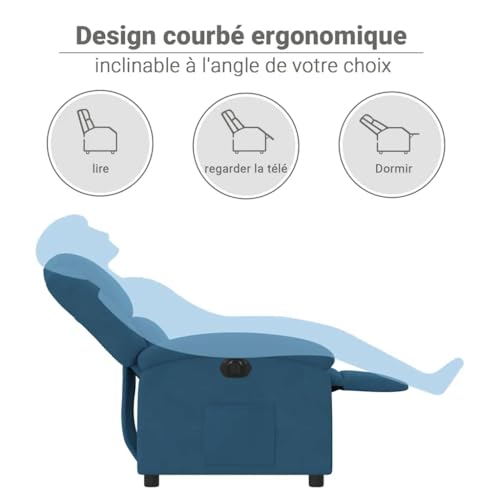Fauteuil inclinable électrique bleu velours vidaXL pour salon moderne - 6