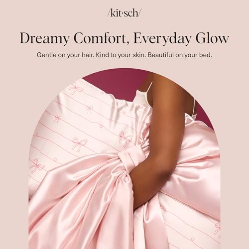 Image of Kitsch Satin Pillowcase with Zipper - Standard Size, Striped Bows | Softer Than Silk Pillow Cases, Smooth Cooling Satin Pillow Case for Hair and Skin, Wrinkle-Free, Machine Washable