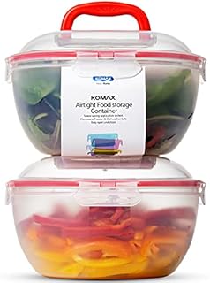 Komax Biokips Set of 2 Large Salad Bowls with Lids – 4.2 Qt Airtight Food Storage Containers – BPA-Free Salad Bowl with Lid that Locks – Microwave & Dishwasher Safe Salad Mixing Bowls