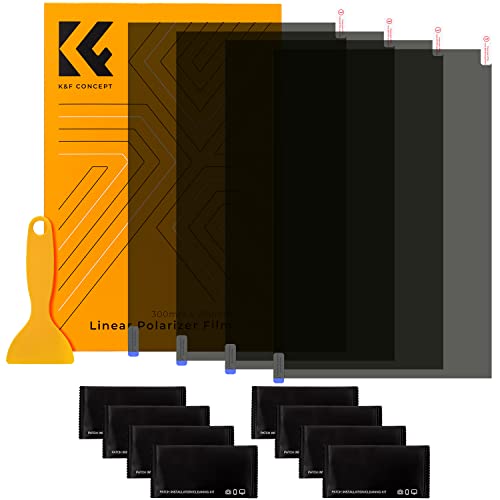 K&F CONCEPT Linear Polarizing Film 7.87x11.81 inches (4 Pieces) A4 Polarized Film Sheets Optical 20x30cm for Screen Educational Physics