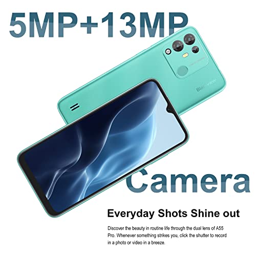 Unlocked Smartphones, Blackview A55 Pro, 4G Dual Sim Unlocked Cell Phones Android 11, 4Gb Ram 64Gb Rom,6.528" Hd+,Face Id+Fingerprint Unlock,4780Mah High Capacity Battery,13Mp+5Mp,T-Mobile Phone,Green #TOP1