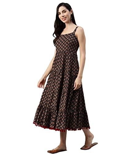 Image of Divena Rayon Cream A-Line Floral Printed Midi Dress