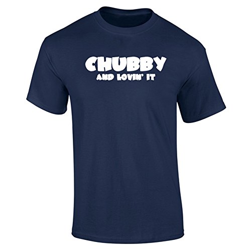 Image of Mens Chubby and Loving It Funny Parody Slogan T-Shirt Navy Blue (M)