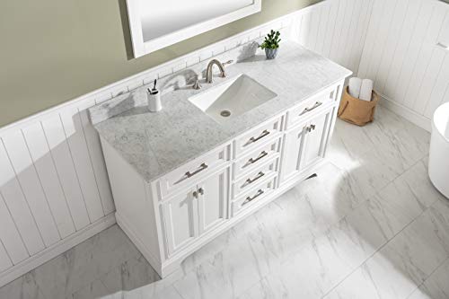 Design Element Ml-60S-Wt Milano 60" Single Bathroom Vanity Set In White With Carrara Marble And Sink #TOP3