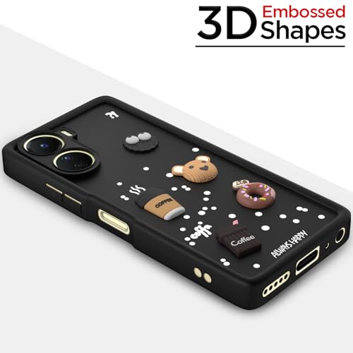 Image of Outlouders Back Cover for Vivo T2X / Y16 / Y56 5G | 3D Cartoon Bear Cute Fun Silicone Full Body Protection Bumper Case (Black)