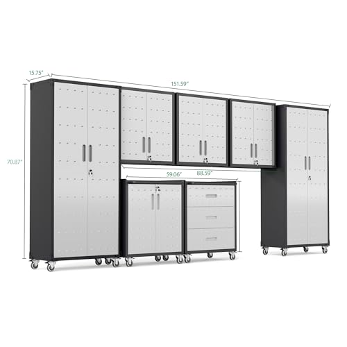 Image of Garage Cabinet System | Heavy Duty Steel All-in-One Modular Garage Cabinet Set for Ultimate Workshop Organization | Easy Assembly Garage Storage Cabinets & Tool Bench