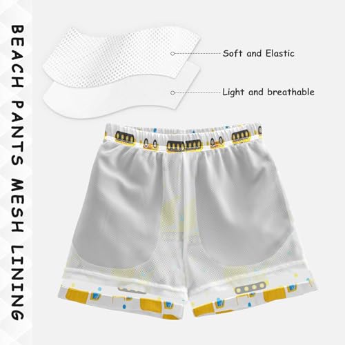 Swim Boy Shorts, Toddler Boys Swimwear 2t, Cute Yellow Construction Trucks4