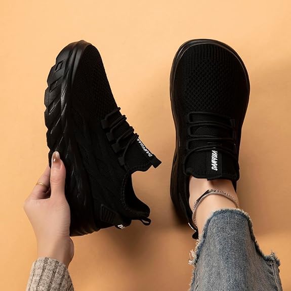 Image of Womens Tennis Shoes Sneakers Walking Running Gym Athletic Slip On Shoes Casual Workout Shoes for Women Lightweight Comfortable Breathable Black US Size 6