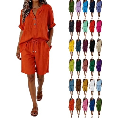 Linen Short Sets for Women - Short Sleeve Shirts &