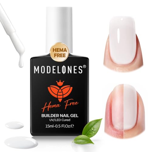 Image of modelones Builder Nail Gel Milky White HEMA-Free Builder Color Base | 8-in-1 Soft White Color Base Gel Polish Strengthener for Nail Extension, Natural Apex, Gentle Care, U /V Cured French Manicur