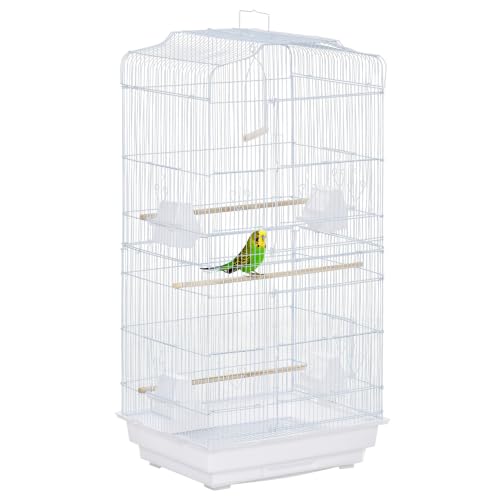 PawHut Jaula para Pájaros con Puertas 4 Comederos 46,5x35,5x92 cm Blanco