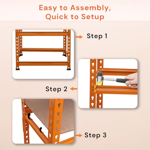 Image of BonKaso Adjustable Set of 4-Shelf Metal Storage Shelving Unit, Steel Bootless Rivet Utility Display Rack Garage Shelves, 43 Inches Height(43 X 24 X 12 Inc) Orange