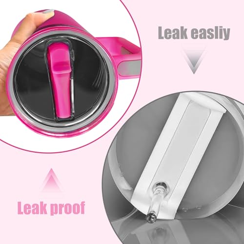 Image of Replacement Lid for Stanley 40 oz and 64 oz Tumbler.Leak proof Flip Straw Lid Fit Stanley Cup Quencher H2.0 40 oz /64 oz and Stanley ProTour 40oz /64oz Tumbler.(Fuchsia,2-Pack)