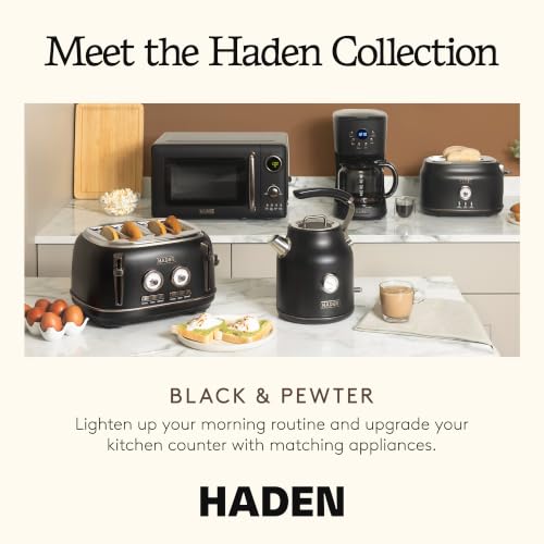 Image of Haden 0.7 Cubic Foot Compact Countertop Microwave, 700 Watts, Black /Pewter