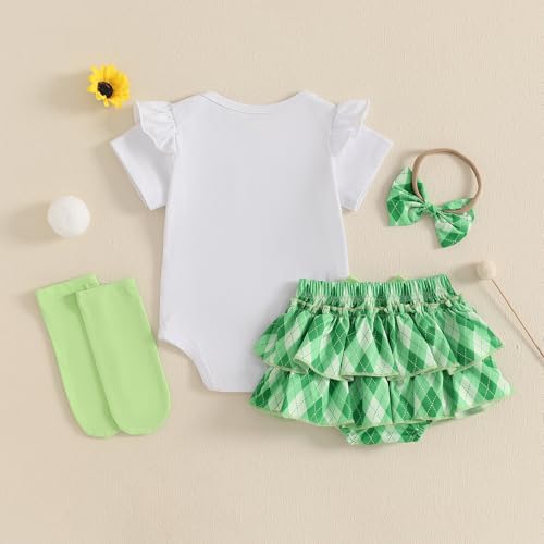 Baby Girl Summer Outfit Short Sleeve Golf Embroidery Romper Bloomers Tutu Skirt Socks Headband 4Pcs Outfits3