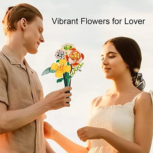 Flower Bouquet Building, Artificial Flowers, Creative Project for Adults, Decorative Home Accessories, Botanical Collection Not Compatible with Lego 456 PCS (Lily/Gardenia/Hydrangea/Camellia)