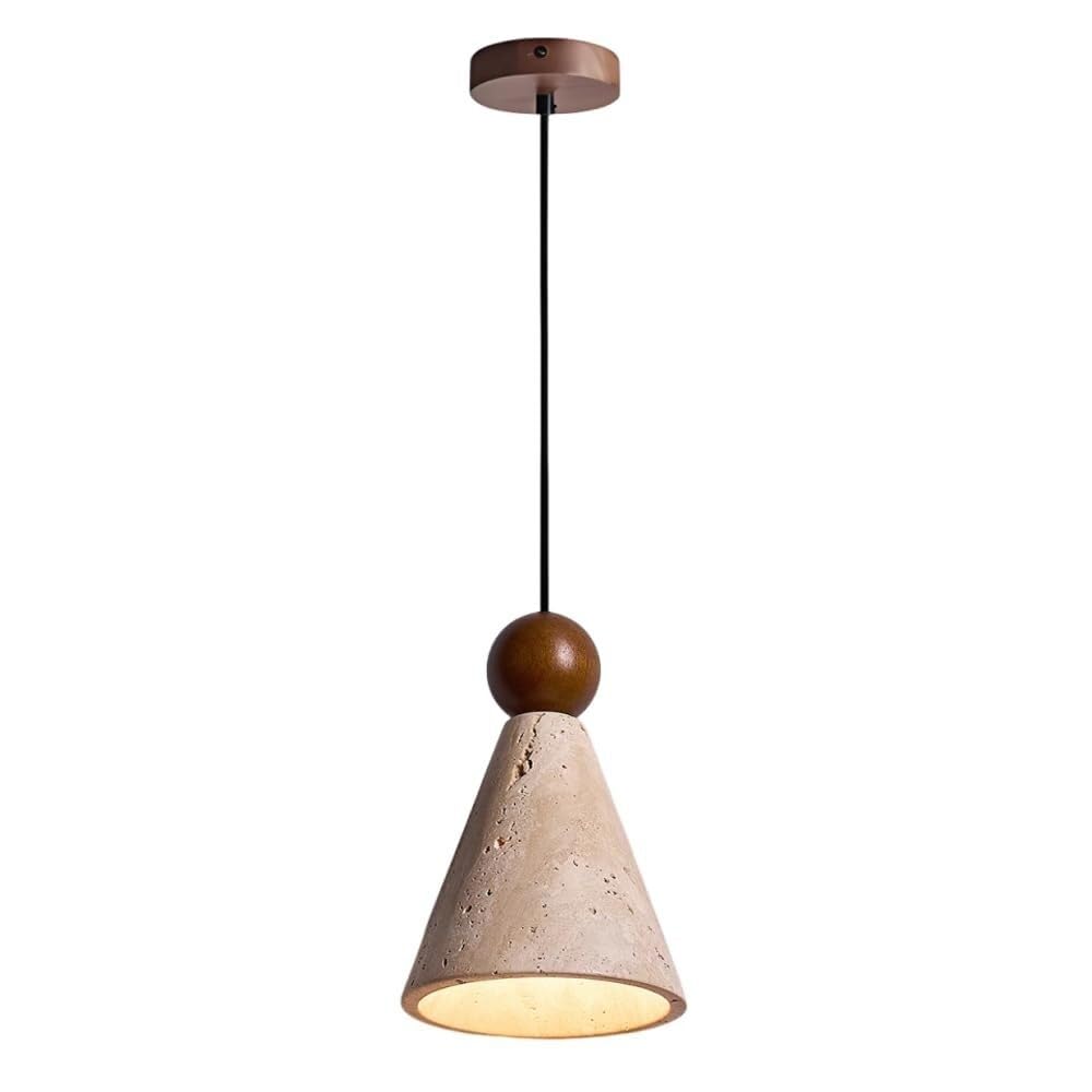 KXEcoLife Modern Nordic Natural Stone Pendant Light Wabi-Sabi Yellow Cave Chandelier,Wood Hanging Ceiling Lighting Fixture for Dining Room,Bedside,Bedroom