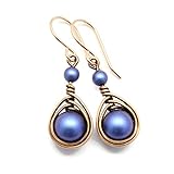 Pillar of Salt Studio Handcrafted Copper Earrings with Simulated Pearl and Rose Gold-filled Ear wires (Antiqued Copper, 1