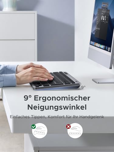 UGREEN Bluetooth Tastatur Kabellos (BT5.3+2.4G), Schlanke Scherenmechanik für Leises Tippen, Bis zu 500 Tage Batterielebensdauer, Kompatibel mit Windows/macOS, Tragbare Mini Tastatur-QWERTZ Layout