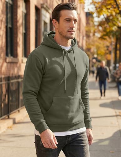 Image of JMIERR Mens Fleece Lined Hoodie Pullover Drawstring Pocket Winter Warm | Cozy fleece-lined pullover, adjustable drawstring hood, kangaroo pocket, regular fit, machine wash