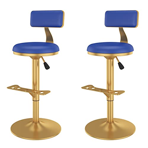 Juego de 2 taburetes de bar giratorios dorados de lujo con asiento de piel sintética de altura ajustable, perfecto para cocina, isla, bar, cafetería, elegante color azul oscuro