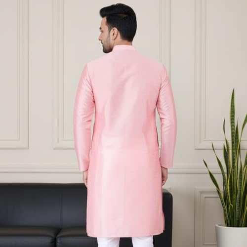 Image of Sadree Men's Silk Blend, Knee Length, Full Sleeve, Mandrin Collor, Solid Style, Attractive Colour, Solid Plain Kurtas