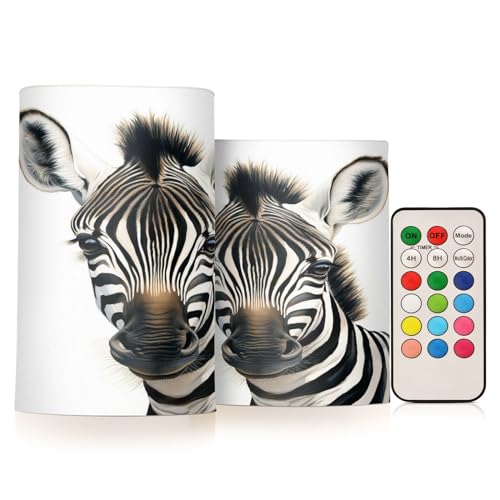 ALAZA Zebra2 Flickering Flameless Candles Battery Operated with Remote Timer,Tea Light Candles LED Pillar Votive Candles Set of 2 for Outdoor Indoor Decorations