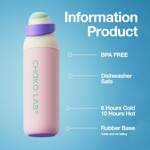CHAKO LAB Botella de Agua Aislada de 23oz con Recubrimiento Cerámico, Pajilla y Tapa con Pico, Taza de Café de Acero Inoxidable a Prueba de Fugas, Estética Linda para Gimnasio, Deportes, Trabajo y Escuela (Rosa) miniatura 2