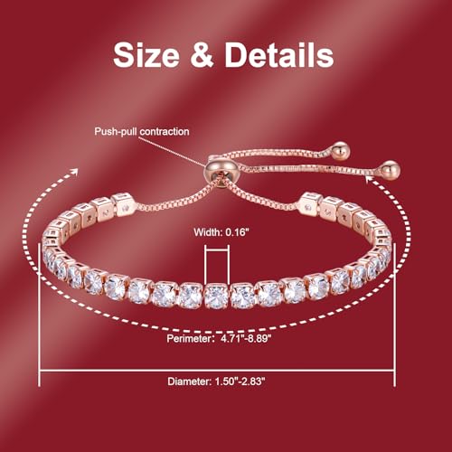 Fashion Bracelets for Women|Tennis Bracelets for Women|18K Gold Plated Bracelets for Women|Silver Women's Bracelets|Rose Gold Women's Bracelets|4mm Zirconia Bracelets| Length-adjustable buckle4