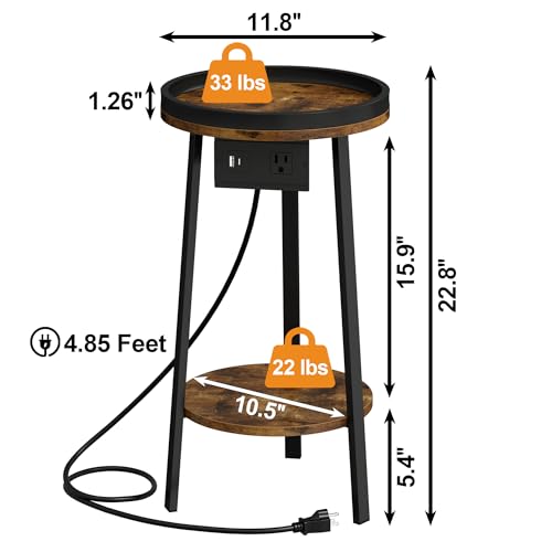 Table de nuit avec prises intégrées et double plateau pour petit espace