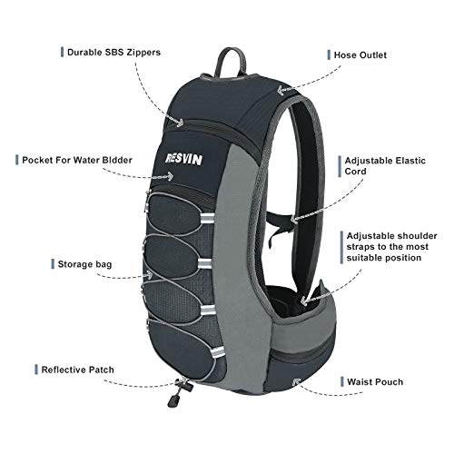 RESVIN Hydration Pack Backpack with 2L Water Bladder, 70 oz BPA Free Bladder Bag for Running, Hiking, Camping, Cycling, Climbing, Biking (Grey)