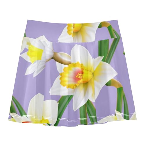 White Yellow Flowers Violet Girls' Shorts Athletic Skorts Tennis Skirts Toddler Dance Little Girl 3t2