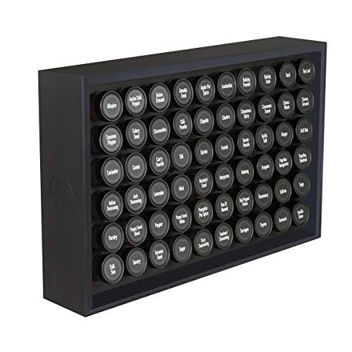 AllSpice Wood Spice Rack, Includes 60 4oz Jars- Matte Black