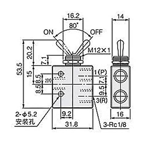 Válvula mecánica rectangular TAC2-31V con rosca de 1/8 PT para control de aire manual 7