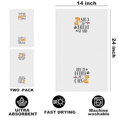 Image of Hanamiya Na 2Pcs Cute Cat Kitchen Towels 24x14 Inch, Make from Scratch, Absorbent Microfiber Dish Cloth Tea Towel, Waffle Hand Towels for Kitchen Home Bathroom, Cat Lover Gifts