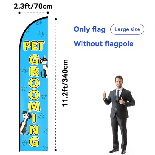 WOANIXY Pet Grooming Feather Flag, 11.2x2.3Ft, Large Outdoor Advertising Banner for Dog & Cat Grooming Services, Eye-Catching Swooper Flag for Pet Salons & Mobile Groomers, Single/Double-Sided Print, Not Included Flagpole (Double-sided printing)