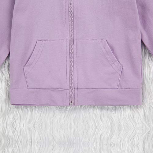 0-6T Toddler Baby Boy Girl Zipper Hoodies Sweatshirts Solid Pullover Shirts Tops Kids Fall Winter Cloths With Pocket (Purple, 4T-5T) #TOP5