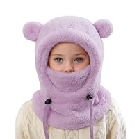3-10 Years Kids Winter Thermal Fleece Balaclava Toddler Warm Windproof Hooded Hat Scarf Children Soft Plush Full Cover Hats with Neck Warmer Boys Girls Fleece Balaclava Ski Hat for Hiking Cycling