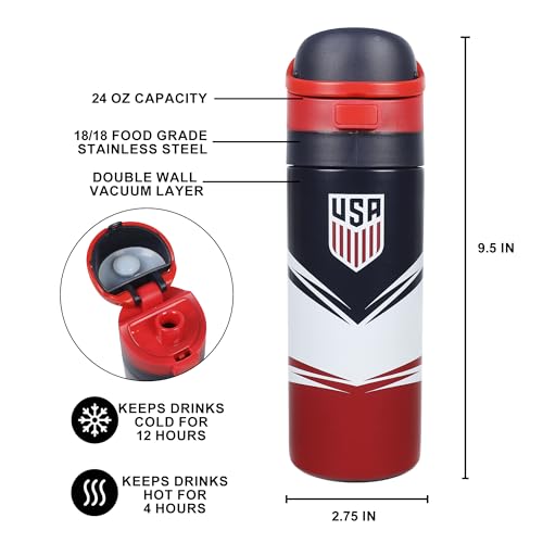 Image of US Soccer Logo Tribal Crest 24 Oz Blue Stainless Steel Water Bottle