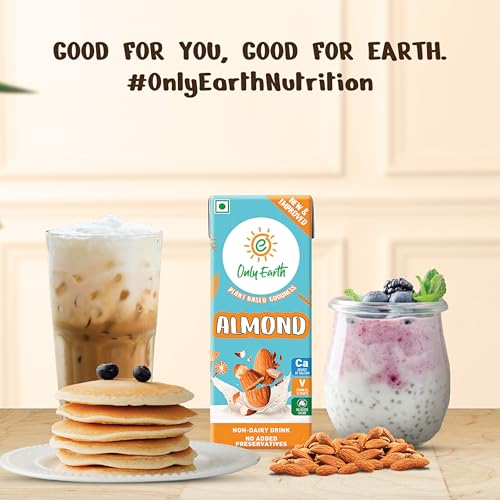 Image of Only Earth Almond Drink Unsweetened Lactose-Free Preservatives Free Contains Vitamin D,E,B1,B2 & B12 |Plant-Based Alternative | Barista Edition 180 ML (Pack 4)