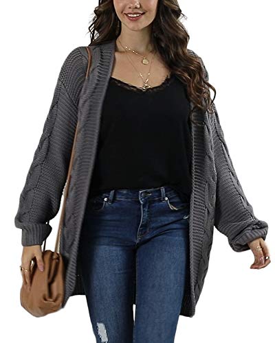 Ferrtye Womens Oversized Chunky Open Front Cardigan Sweaters Cable Knit Long Sleeve Cardigans Outwear Coats Grey #TOP2